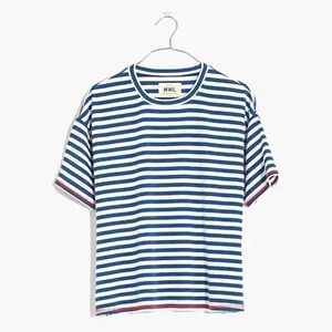 Madewell Boxy Crewneck Blue Stripe Tshirt Top